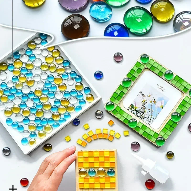 Blue and Yellow Glass Round Mosaic Tiles