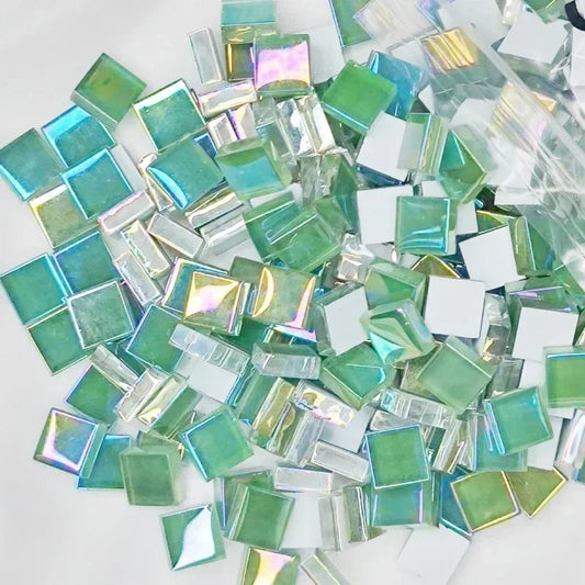 Light Deep Green Glass Square Mosaic Tiles