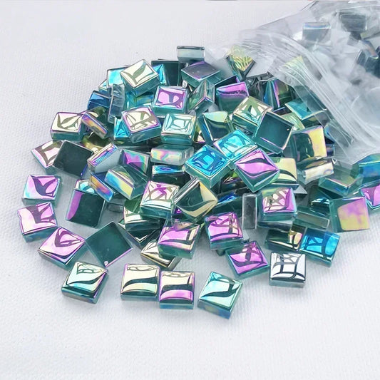 Cyan Glass Square Mosaic Tiles