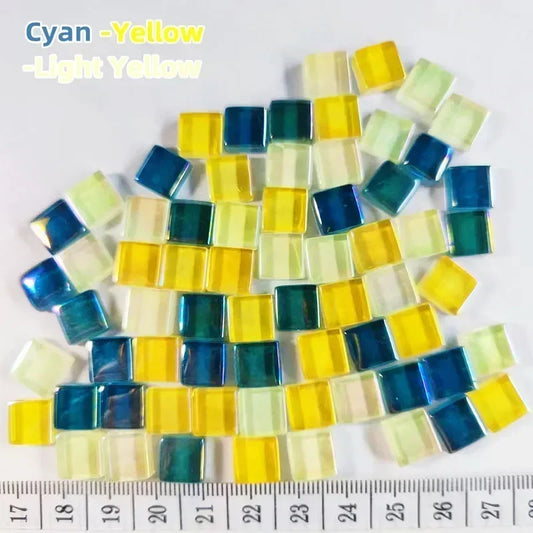 Blue and Yellow Glass Square Mosaic Tiles