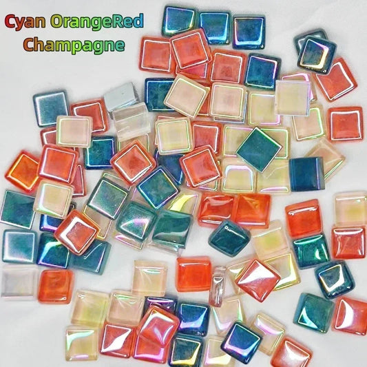 Cyan Blue and Orange Glass Square Mosaic Tiles