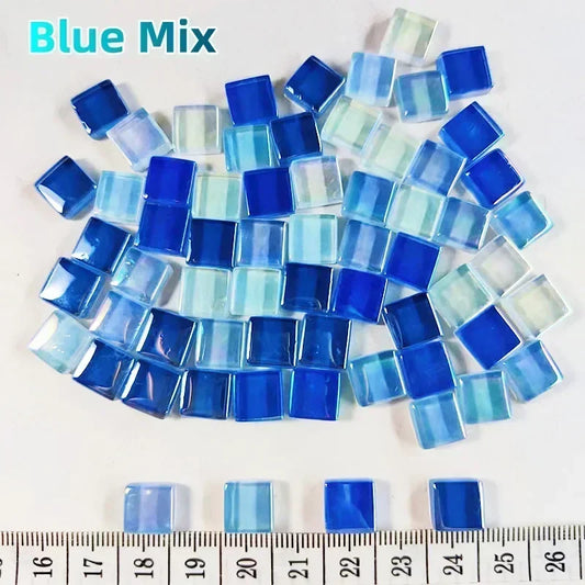 Blue Mix Glass Square Mosaic Tiles