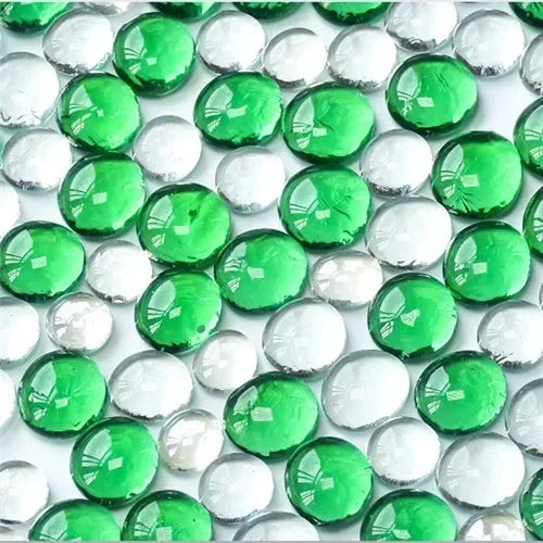 White and Green Glass Round Mosaic Tiles