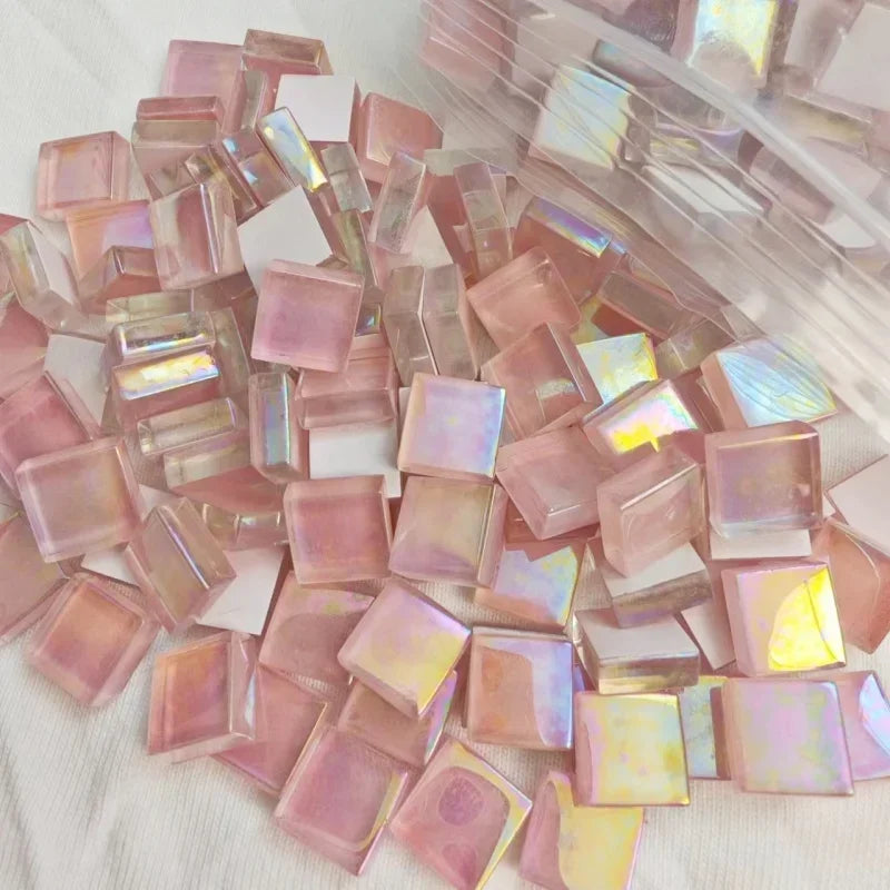 Pink Glass Square Mosaic Tiles