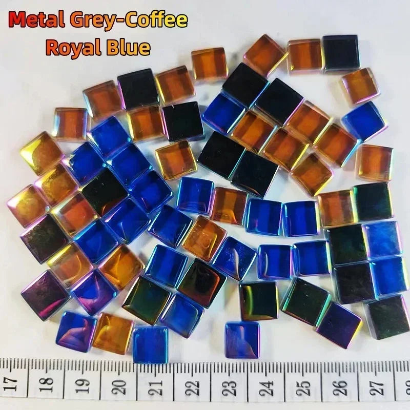 Grey, Coffee, and Blue Glass Square Mosaic Tiles